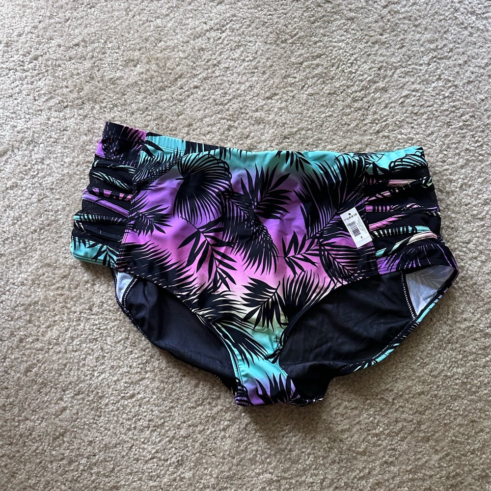 torrid Black Tropical Print High-Waist Bikini Bottoms